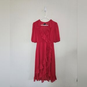 Maison Tara Red Ruffle Midi Dress